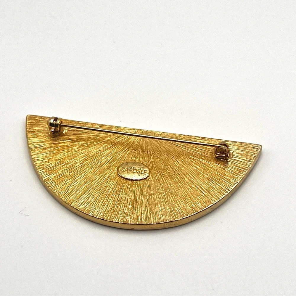 Vintage Carlisle Signed Swarovski Rhinestone Pink Gold Grapefruit Brooch - Picture 2 of 10
